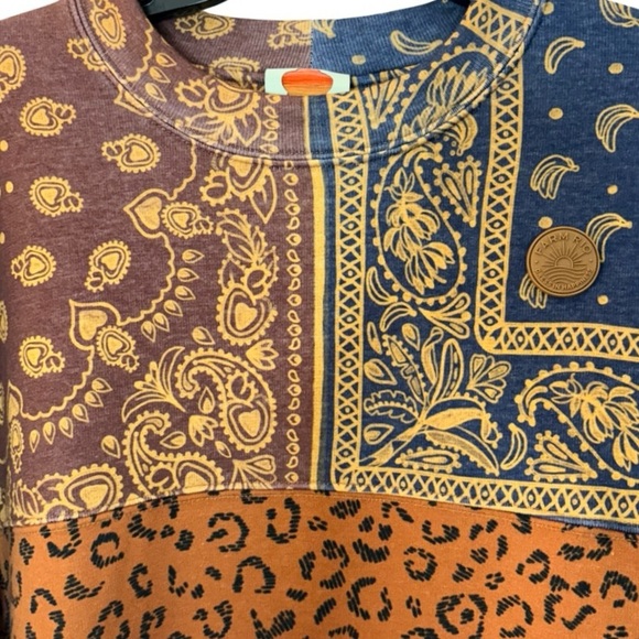 Farm Rio Bandana Dream Mixed Leopard Floral Patchwork Oversized Sweatshirt Sz S - Picture 4 of 14